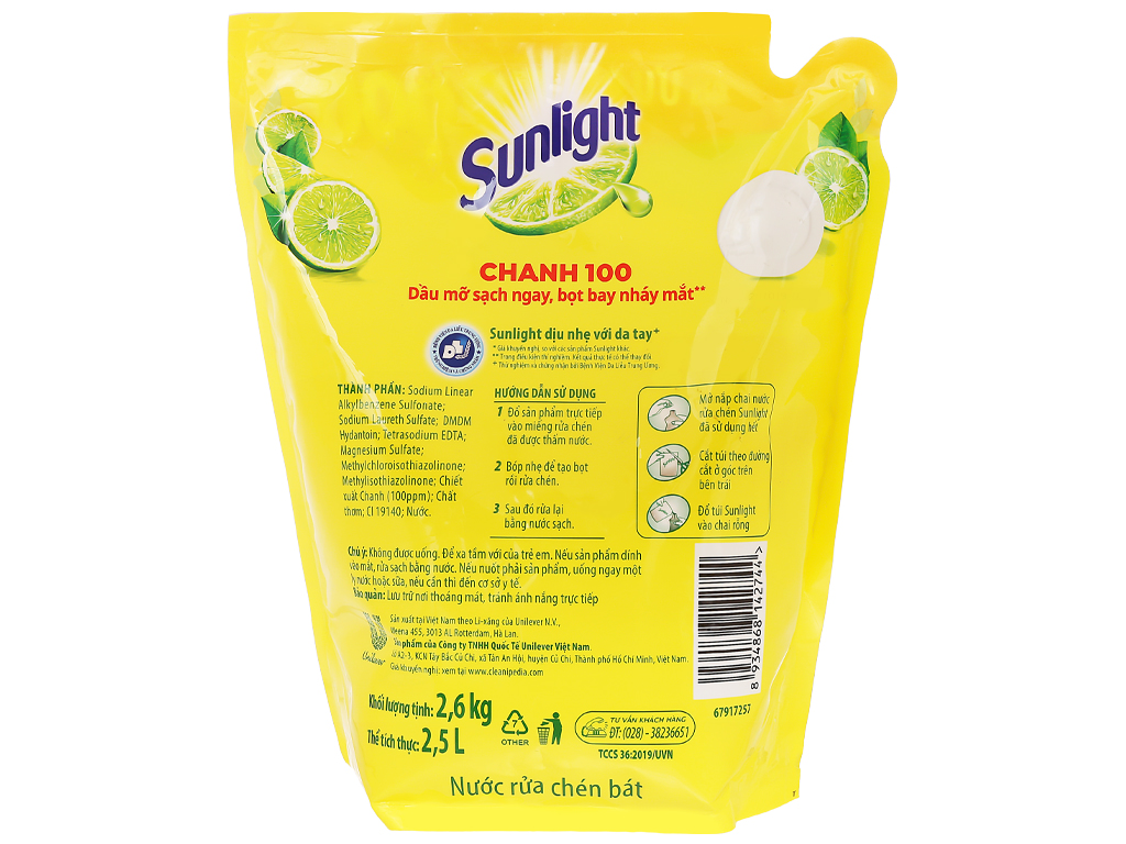 Nước rửa chén bát 2.6KG SUNLIGHT Hương Chanh