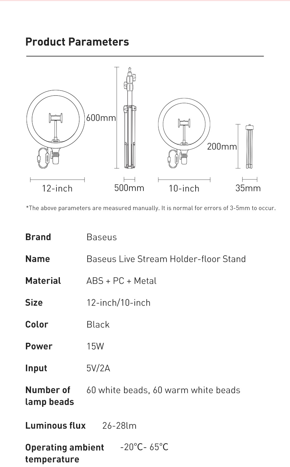 Đèn live stream Baseus Live Stream Holder-table Stand (10 / 12 -inch Light Ring) CRZB10-A01 / CRZB12-B01