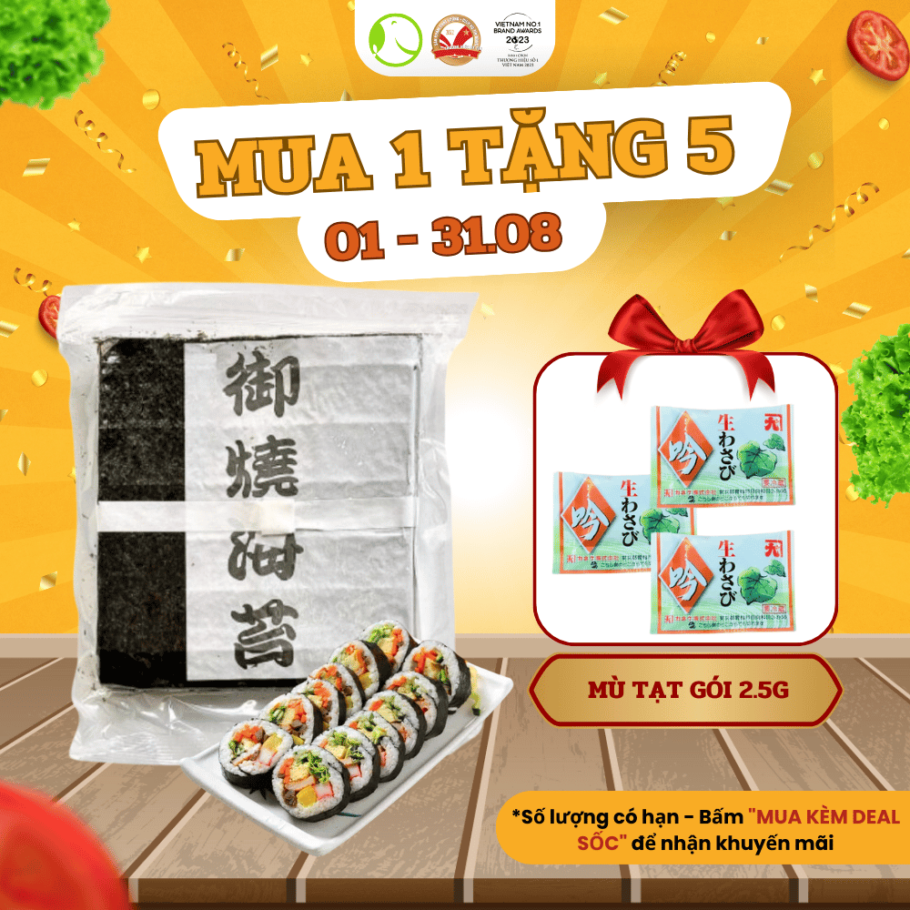 [MUA 1 TẶNG 5] Lá Cuốn Nori Hàng Chuẩn Rong Biển Tươi Sấy Khô Nhật Bản - Túi 50 Lá