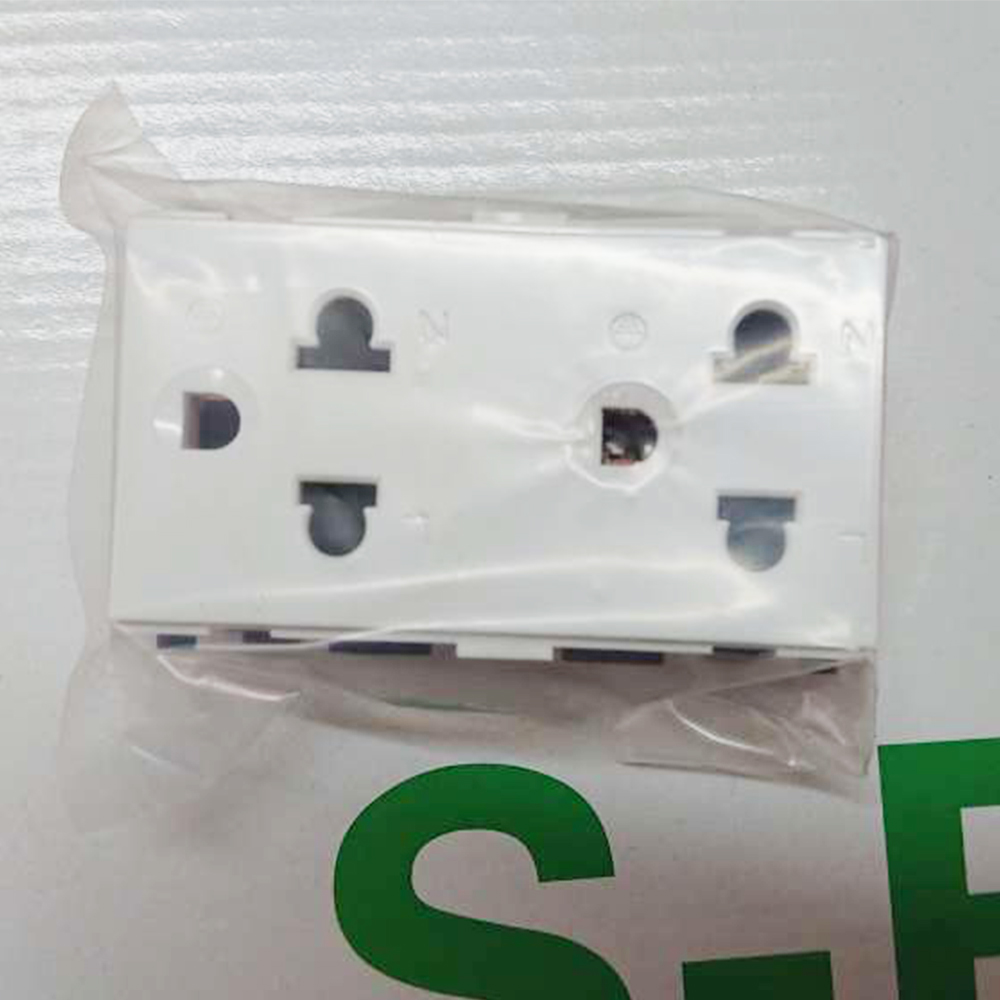 Ổ cắm đôi 3 chấu 16A, size L - Màu Trắng gắn với mặt nạ 3 - Dòng S-Flexi - ổ cắm Schneider Electric - F1426UEST2M_G19