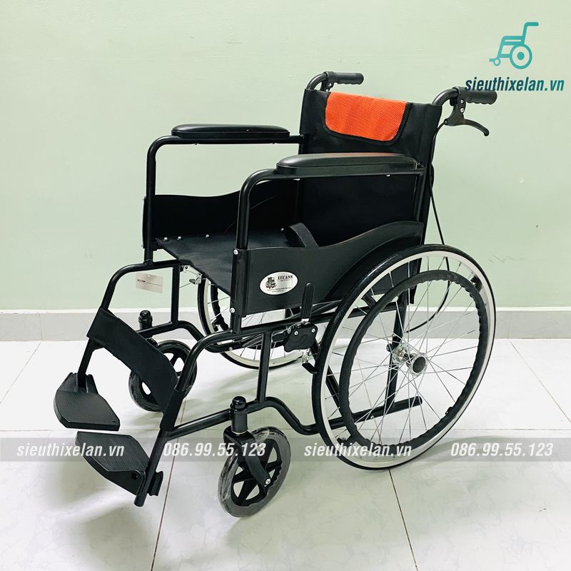Xe lăn cho người già lucass x75 – xe lăn khung thép có phanh tay cho người đẩy | bảo hành 12 tháng