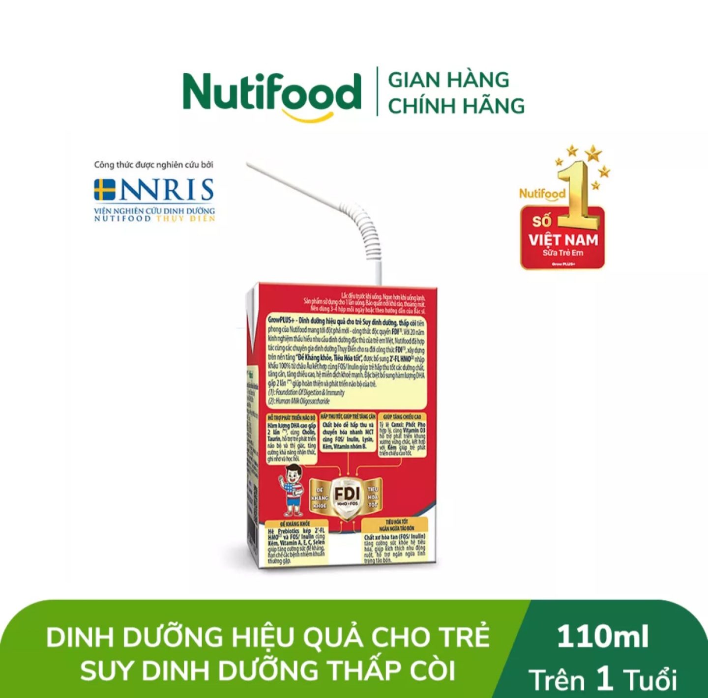 (Mẫu Mới) Thùng 48 Hộp Sữa pha sẵn Nutifood GROWPLUS+ Suy Dinh Dưỡng Ít Đường 110ml.