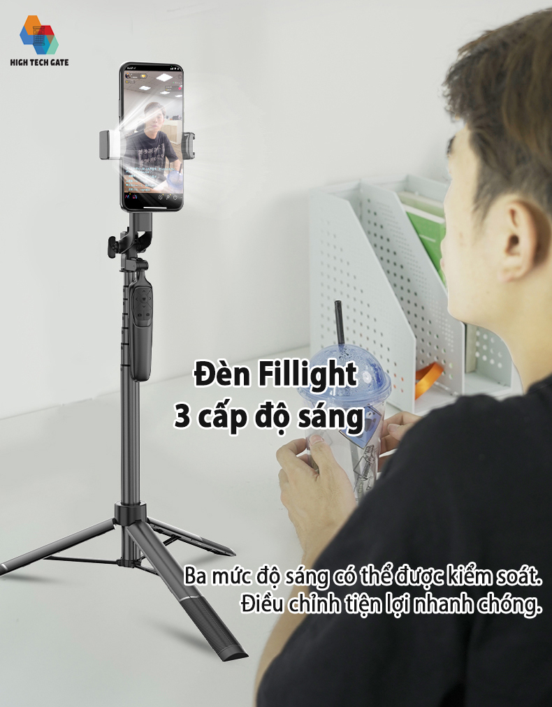 Gậy chụp hình selfie tự sướng siêu dài quay video livestream tiktok chụp cân bằng động toàn cảnh 360, có gimbal xoay 360º, điều khiển từ xa tiktok, ứng dụng, chân đế tripod mở rộng nâng cấp, khung kim loại hợp kim chắc chắn