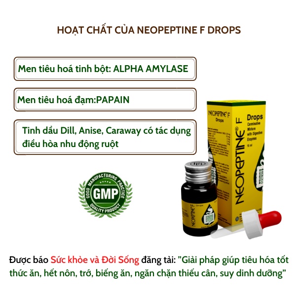 Dung Dịch Nhỏ Giọt Neopeptine F Drops THUẬN HOÁ Giúp Hỗ Trợ Tăng Cường Tiêu Hoá Và Hấp Thụ Thức Ăn Cho Bé 15ML