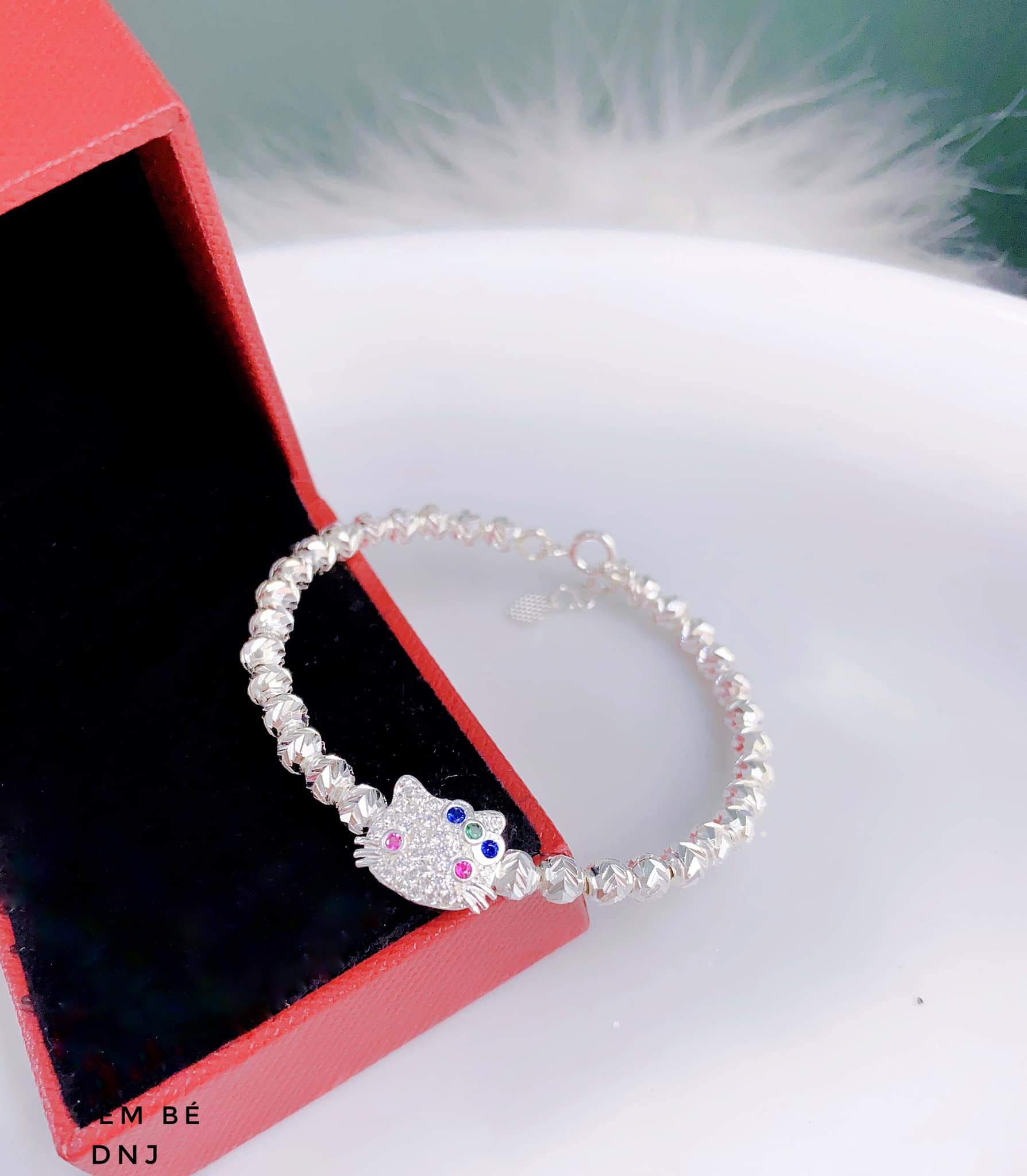 Vòng tay trẻ em bạc ta mặt kitty MS25b