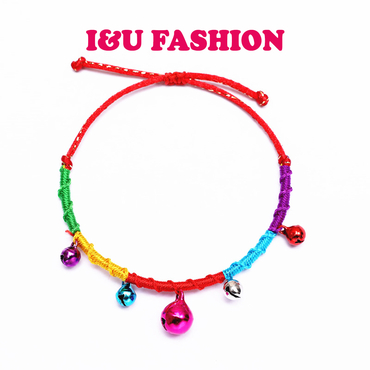 Vòng tay nữ chỉ đỏ ngũ sắc vòng tay trẻ em dễ thương dây rút độc đáo gắn chuông lục lạc 5 màu cầu may mắn bình an lắc tay lắc chân nữ VT-04