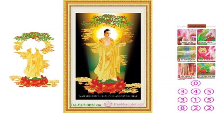 Tranh đính đá dược sư lưu ly quang dương phật lv378 kích thước 50 x 80cm