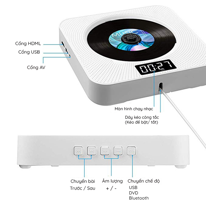 Máy Chạy Đĩa DVD Player Ver. 2 Kết Hợp Loa Bluetooth