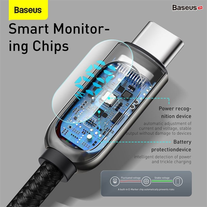 Baseus Display Fast Charging Data Cable Type-C to Type-C (100W, 20V / 5A, 480Mbps, LED indicator, E-marker chip, QC/PD Quick charge cable )