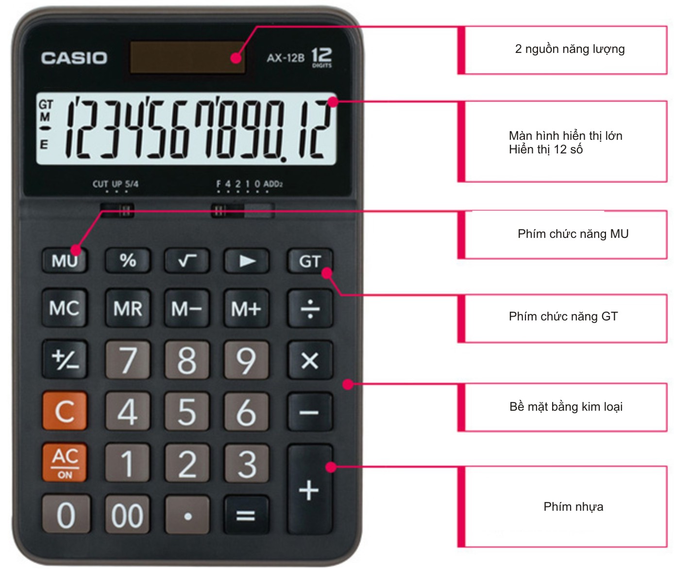[HCM]Máy tính  văn phòng 12 số Casio AX-12B (Đen)