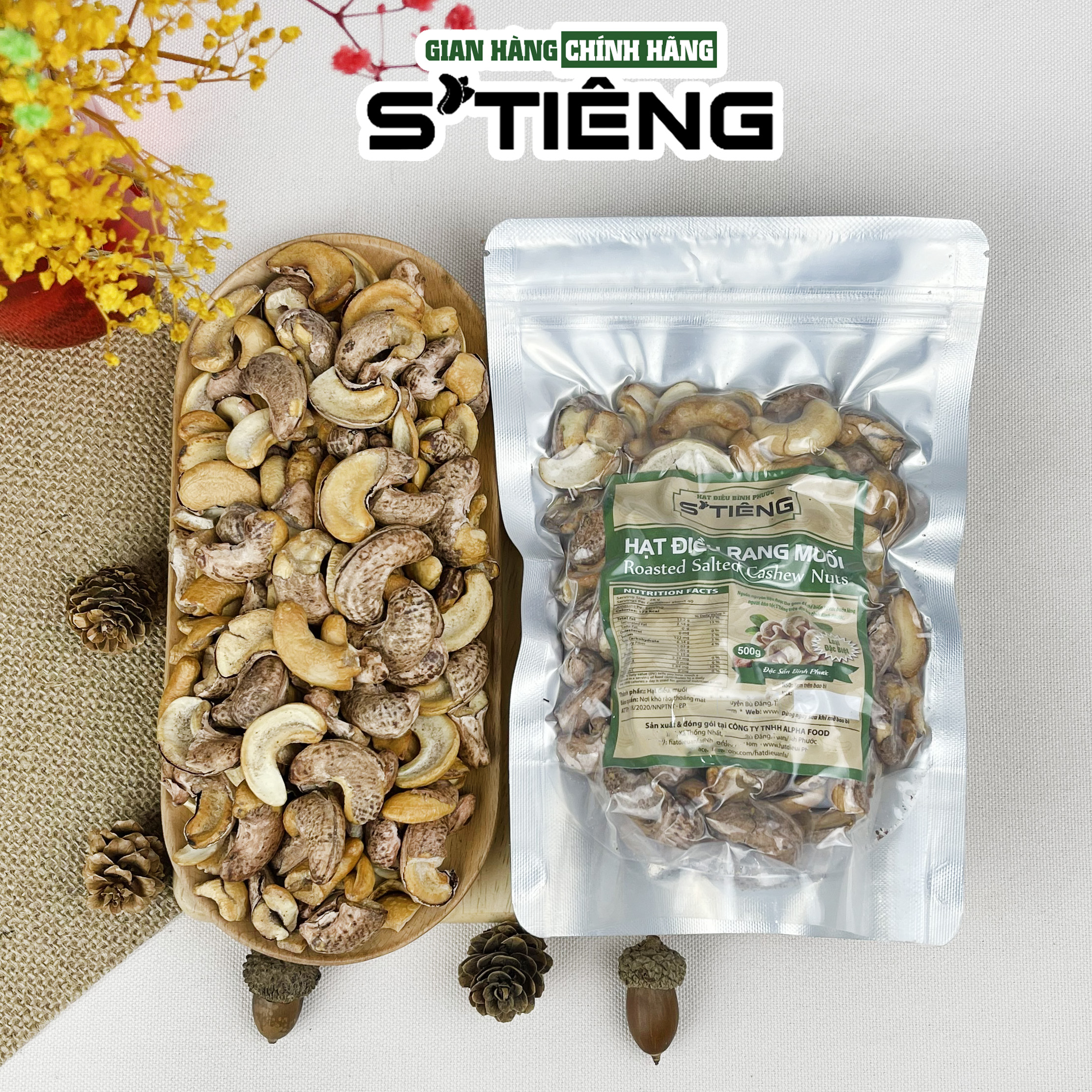 Hạt Điều Rang Muối STIENG Loại Bể Vở Còn Vỏ Lụa