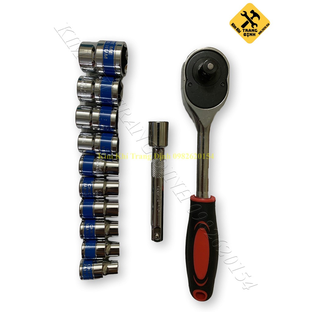 Bộ tuýp 12 chi tiết 1/2  (Cần tự động cán bọc nhựa kèm nối khẩu)