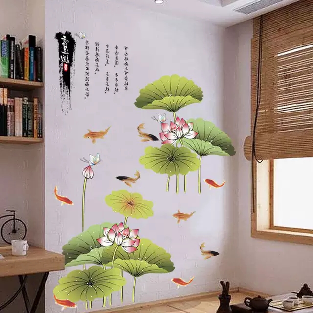 Decal dán tường: Hồ sen cá vàng DC226