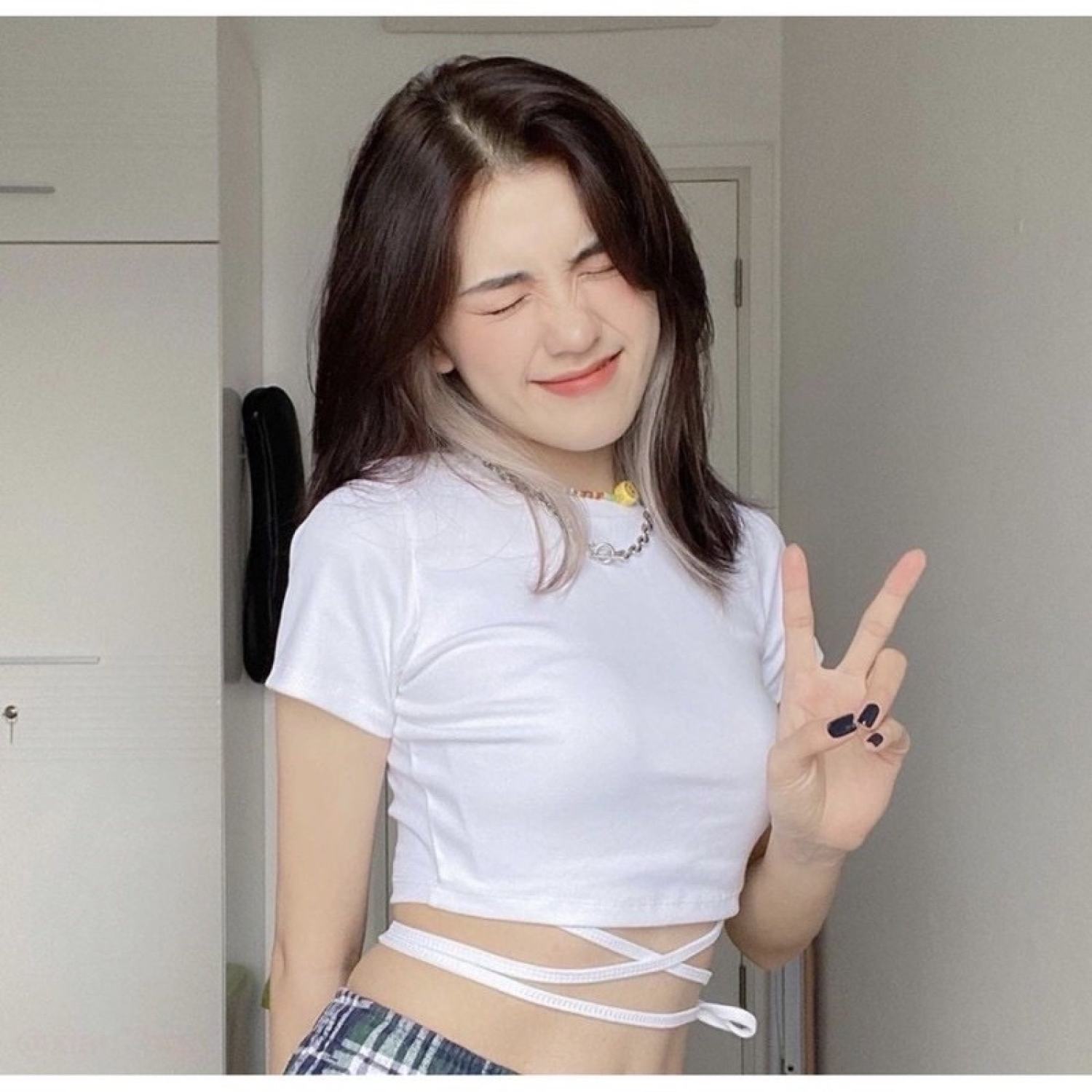 Áo croptop đan dây eo chất thun tăm phong cách hQ