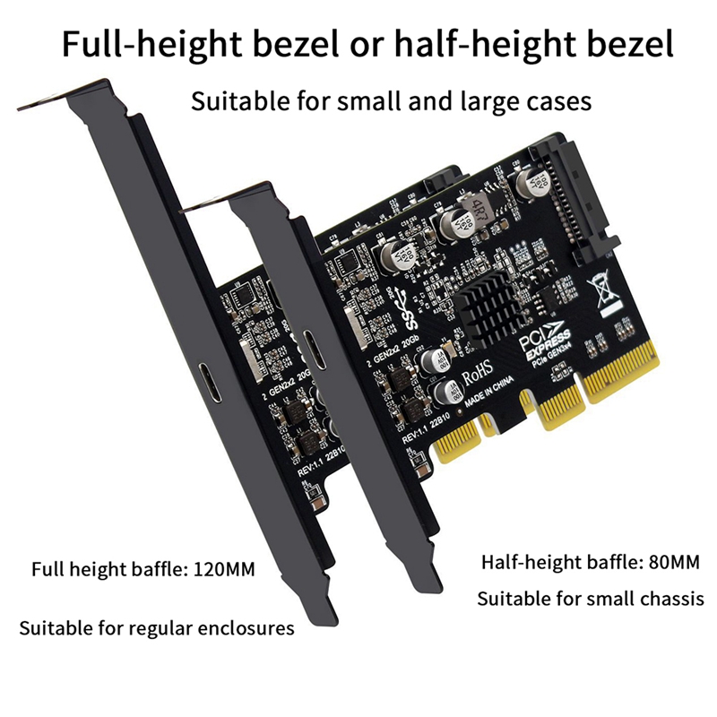 USB PCIE Card Type C PCI-Express 4X to USB 3.2 Gen 2X2 (20Gbps) ASM3242 Chipset for Windows 8/10/Linux