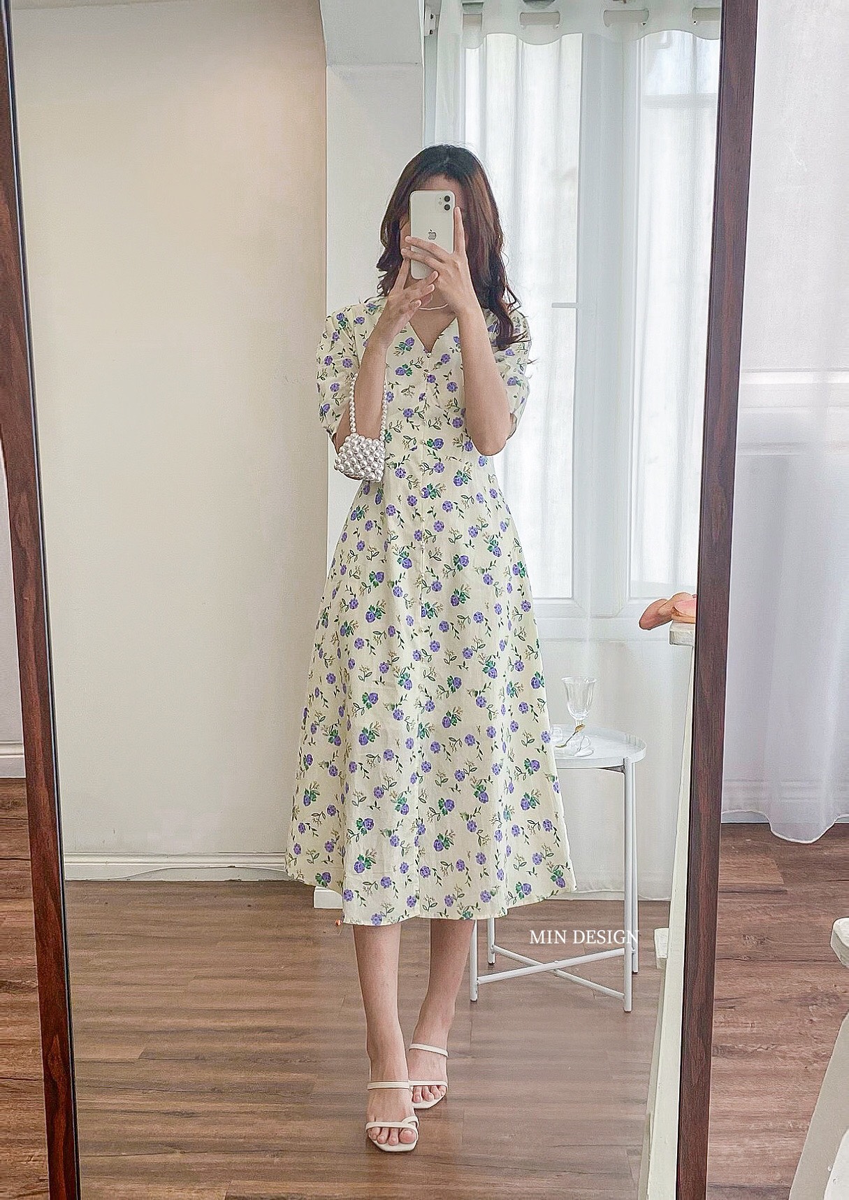 Váy cổ tim ốp eo hoa Min Design