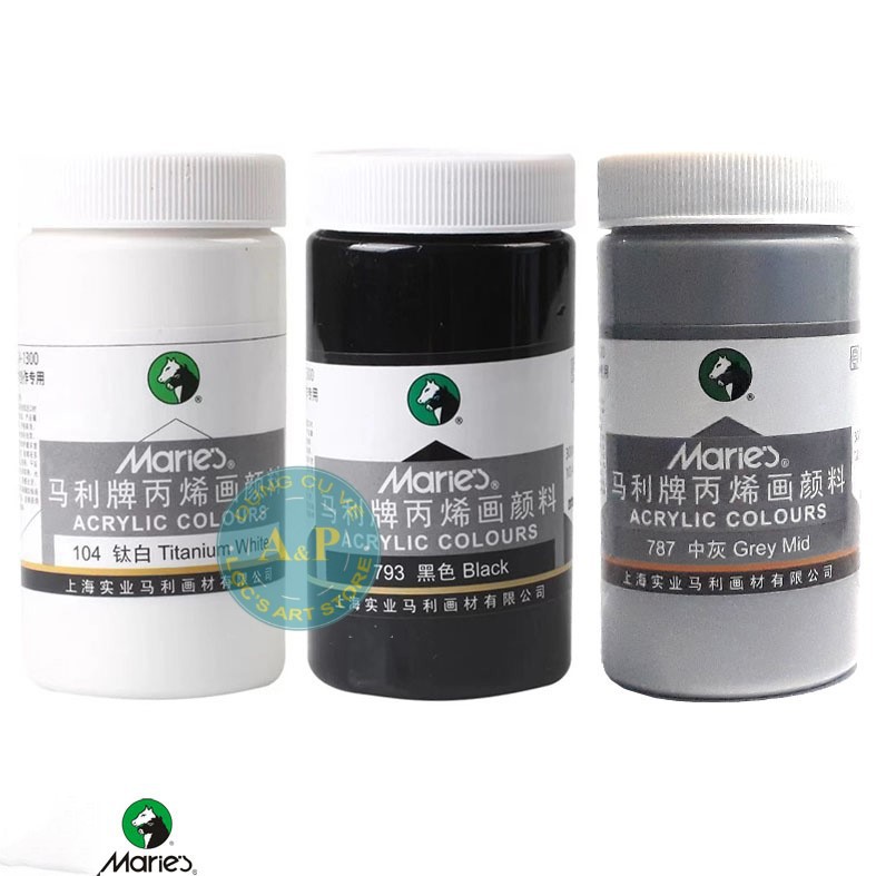Màu Acrylic Marie's hủ 300ml (Trắng, Đen, Xám)