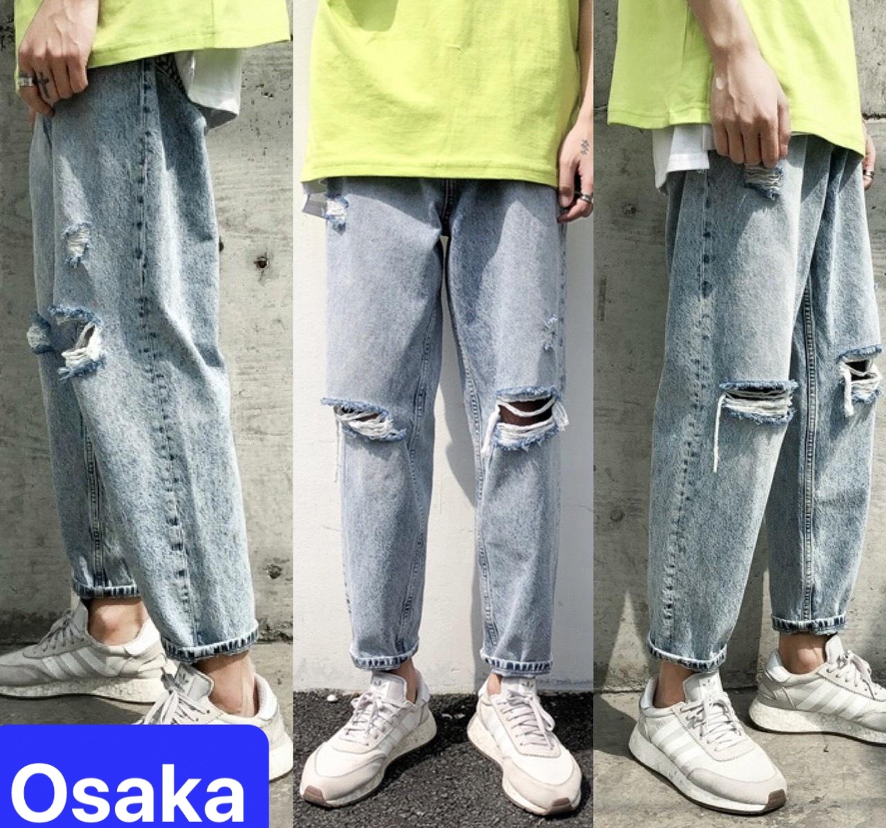 QUẦN BAGGY JEAN NAM CHẤT BÒ ỐNG RỘNG DÀI RÁCH GỐI TREND HÈ NHẬT BẢN HOT TREND DB-46 - OSAKA FASHION
