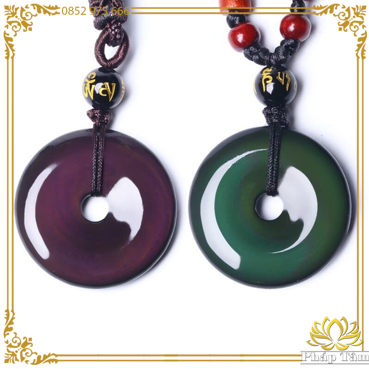 Mặt Dây Chuyền Đồng Điếu Mặt Đá Obsidian Cầu Vồng Tự Nhiên Hạng AAAA - Pháp Tâm