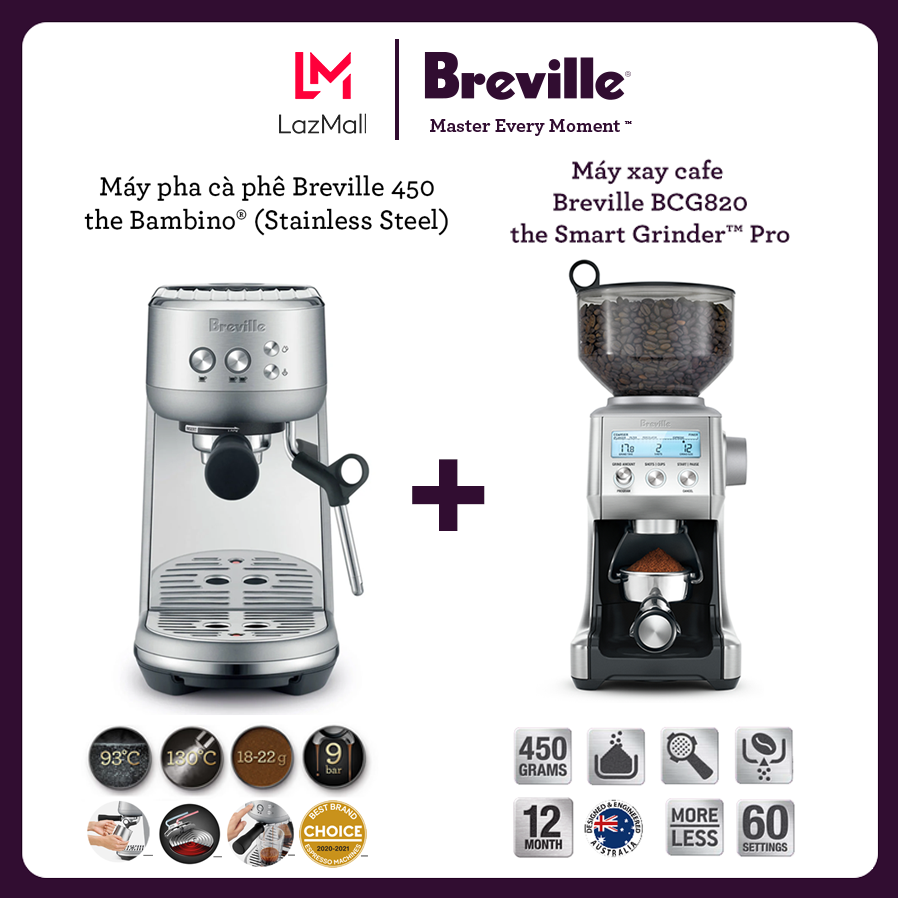 COMBO Máy pha cafe Breville Bambino BES450 và Máy xay Breville Smart