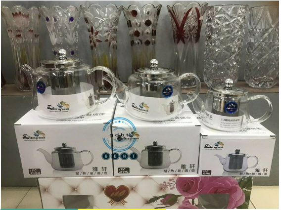 Ấm thuỷ tinh pha trà chịu nhiệt có lưới lọc inox các cỡ