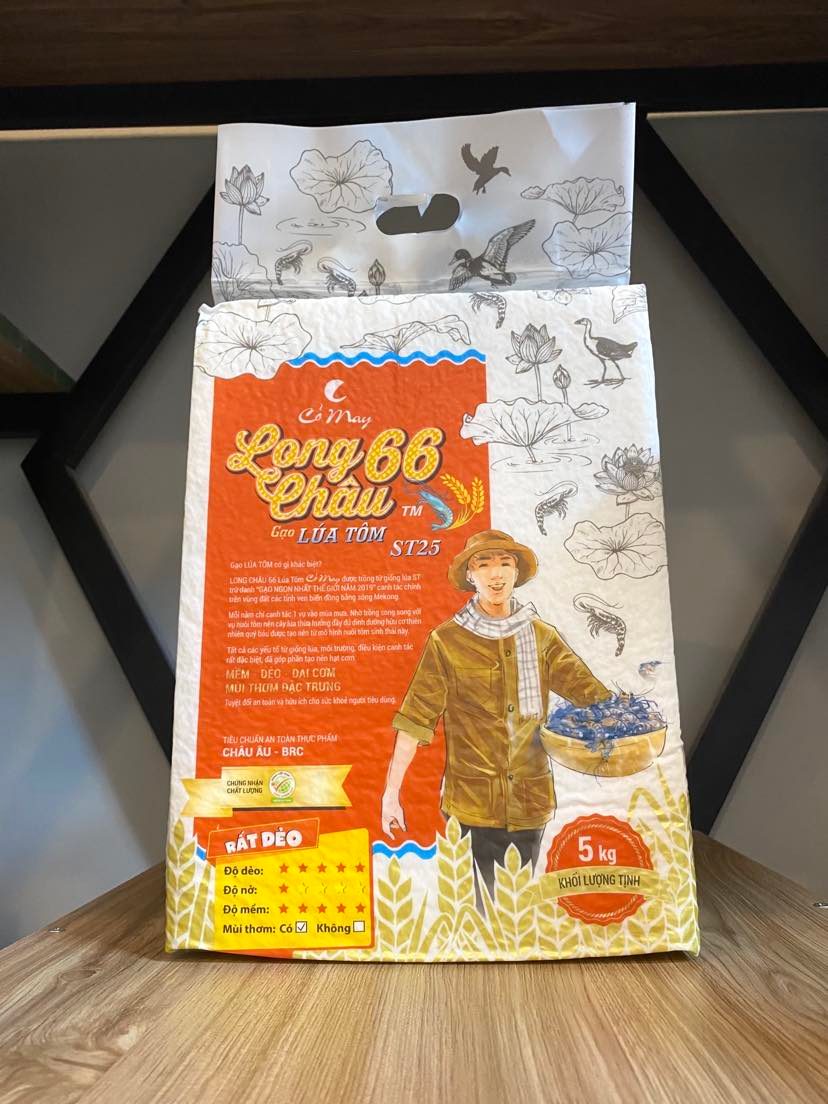 Gạo ST25 Long Châu Lúa Tôm 66( Chứng Nhận Xuất Khẩu BRC Châu Âu)