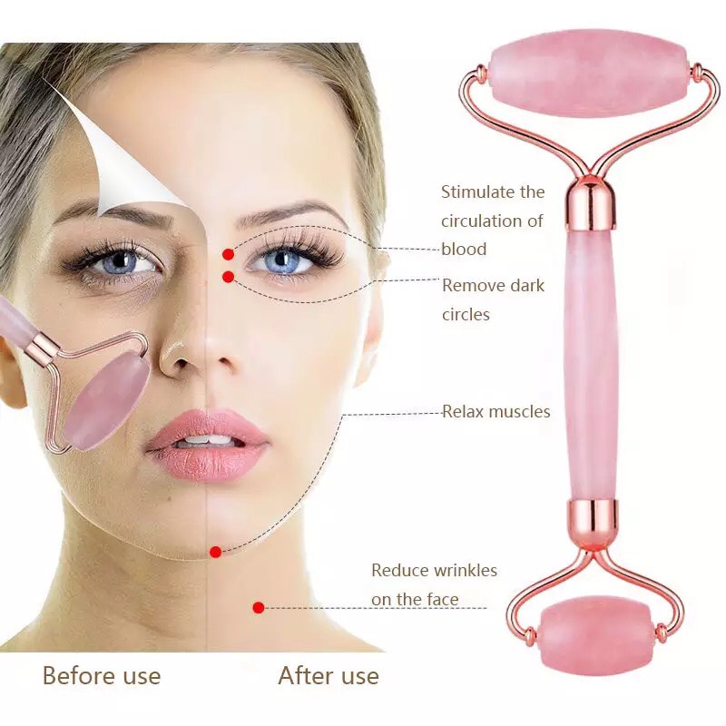 [FREESHIP MAX] Cây Lăn Massage Mặt Đá Thạch Anh Hồng Thiên Nhiên