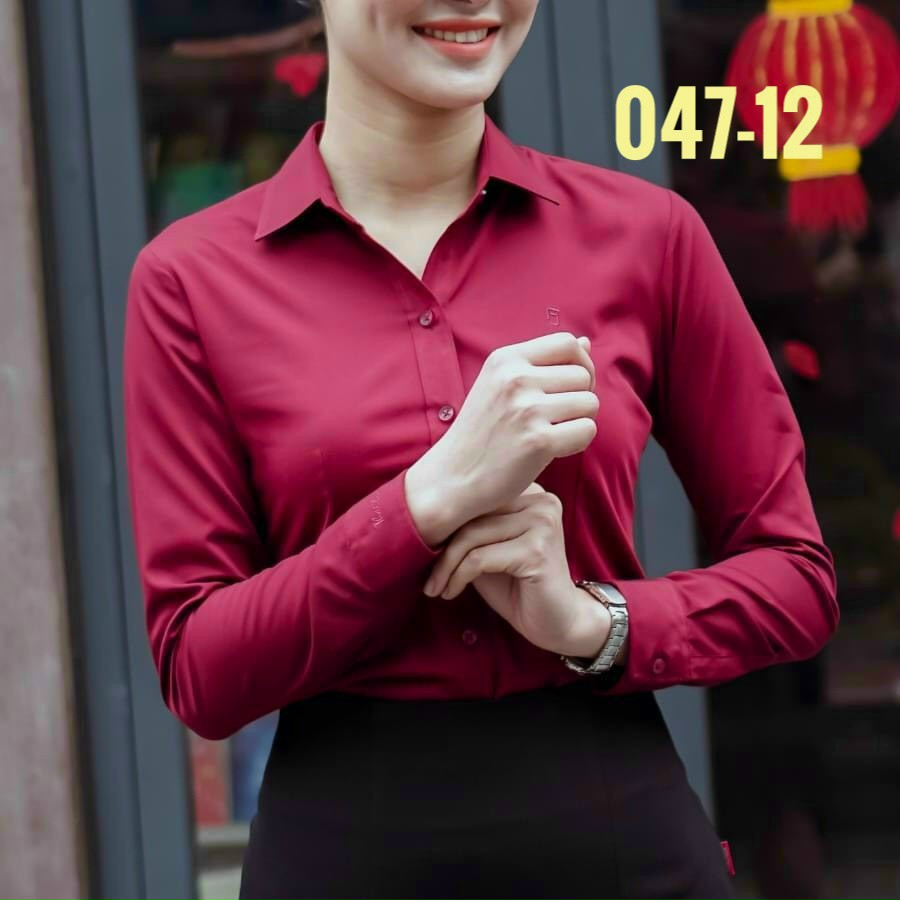 Áo sơ mi Thái Hòa vải mềm thoáng mát màu đỏ đô 047-12 8919-12