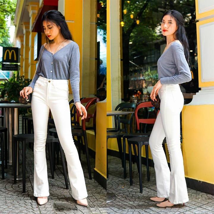 [HCM]Quần jean ống loe trắng