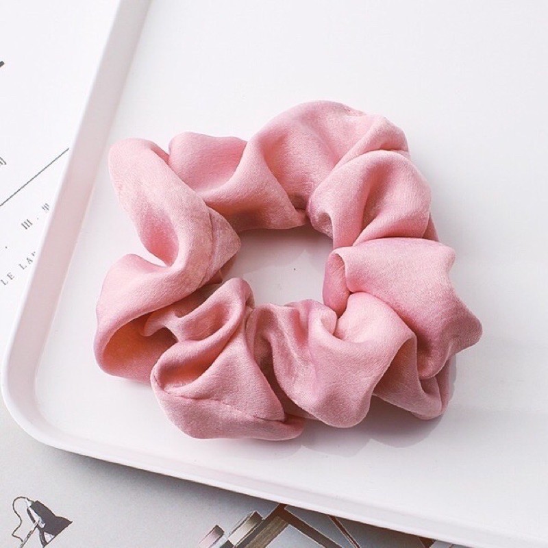 Dây buộc tóc Scrunchie vải lụa bóng nhiều màu mới
