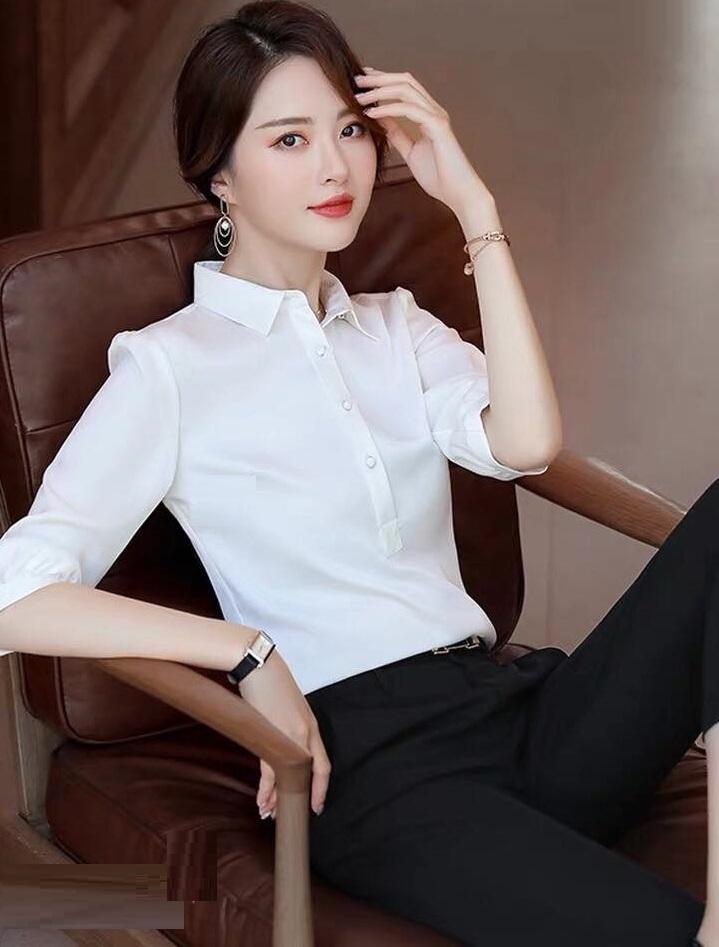 Áo Sơ Mi Nữ Công Sở Tay Lỡ Cài Nút Ngực