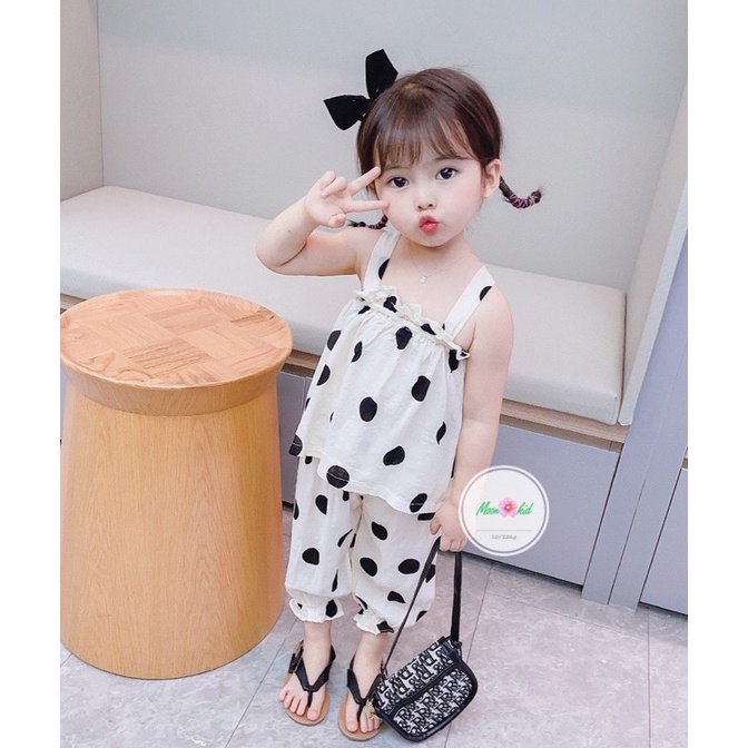 Bộ Chấm Bi Dây Chéo Lưng Cho Bé Gái