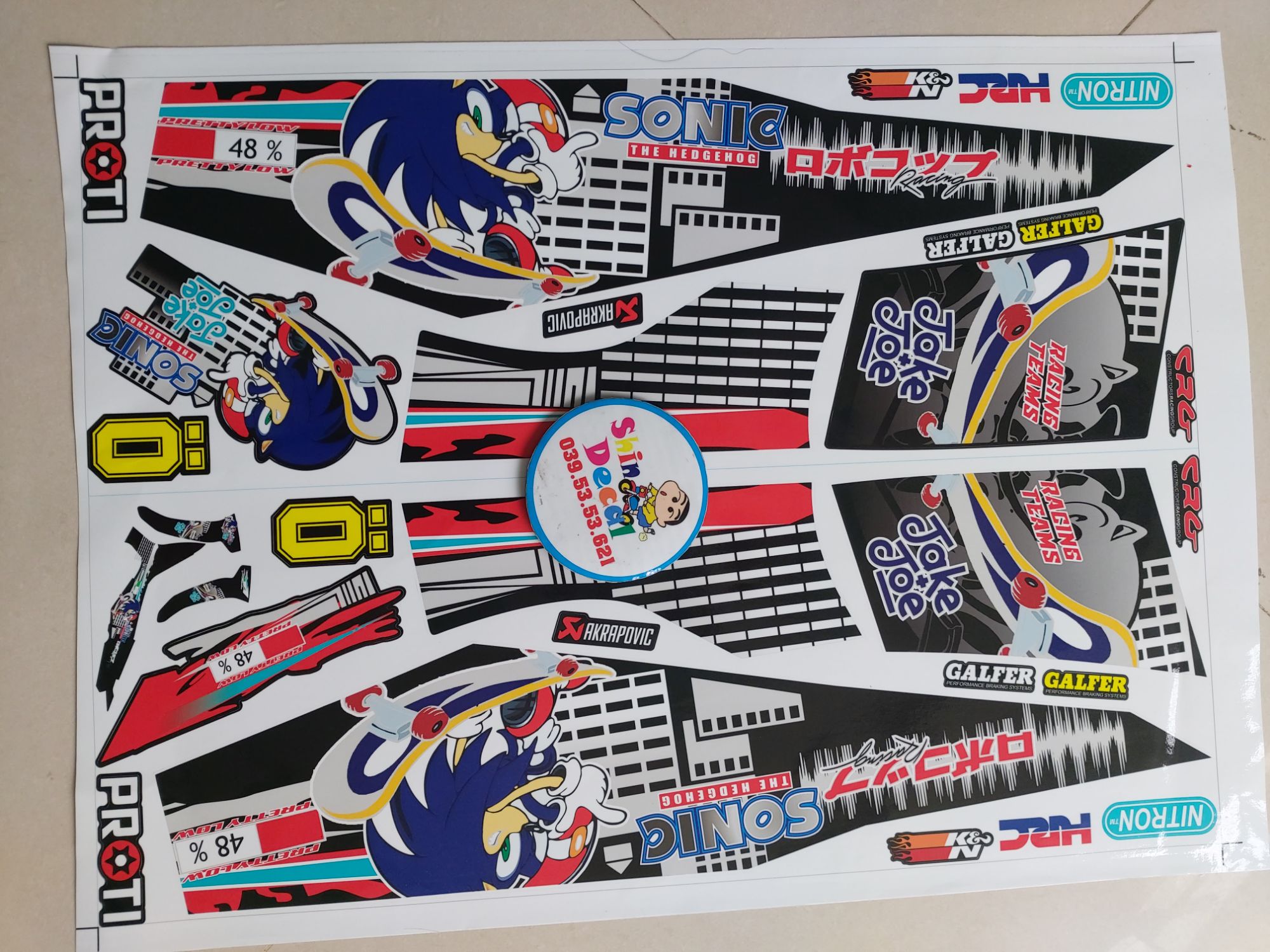 Tem sirius xăng cơ sonic đỏ xanh đen dán đen