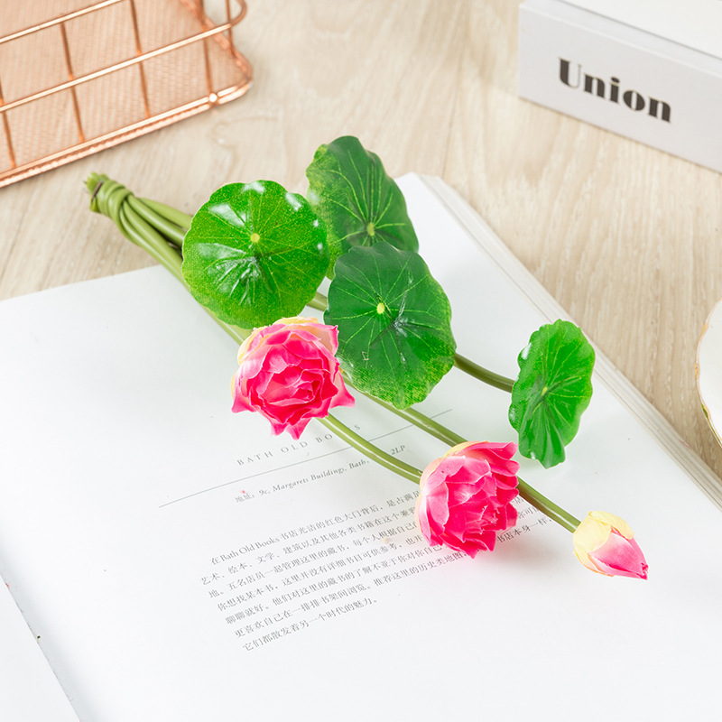 Cành hoa sen mini VI014 ( 2 bông 1 nụ 4 lá, cao 25cm), hoa giả trang trí