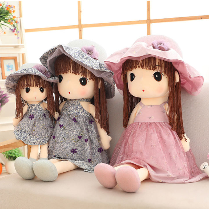 Búp Bê cô Bé Dễ Thương 45cm Mũ Hoa Đỏ