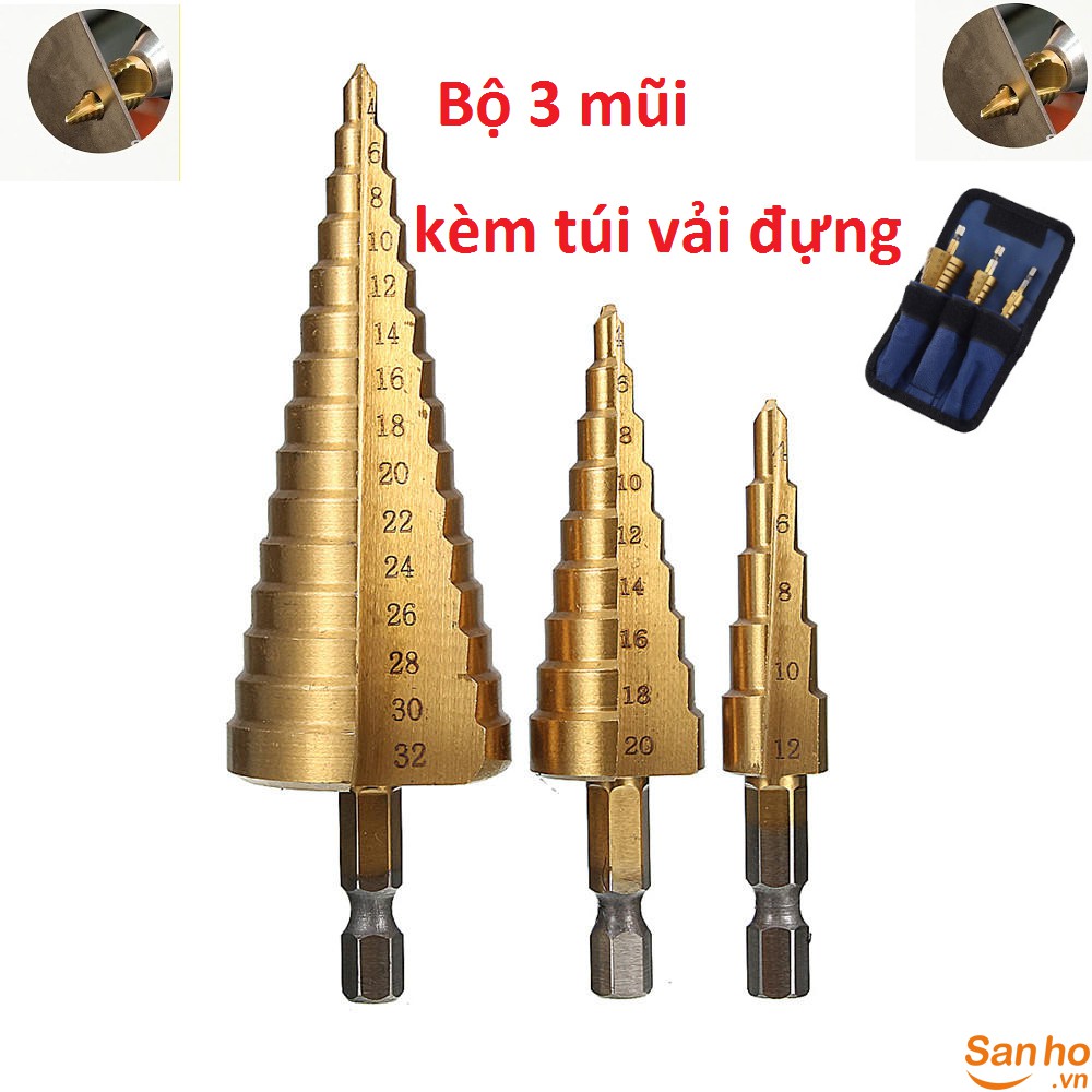 Mũi khoan tháp bước phủ titan siêu cứng,đường kính 4-32mm - Mũi khoan nhiều cỡ lỗ trong 1 mũi khoan