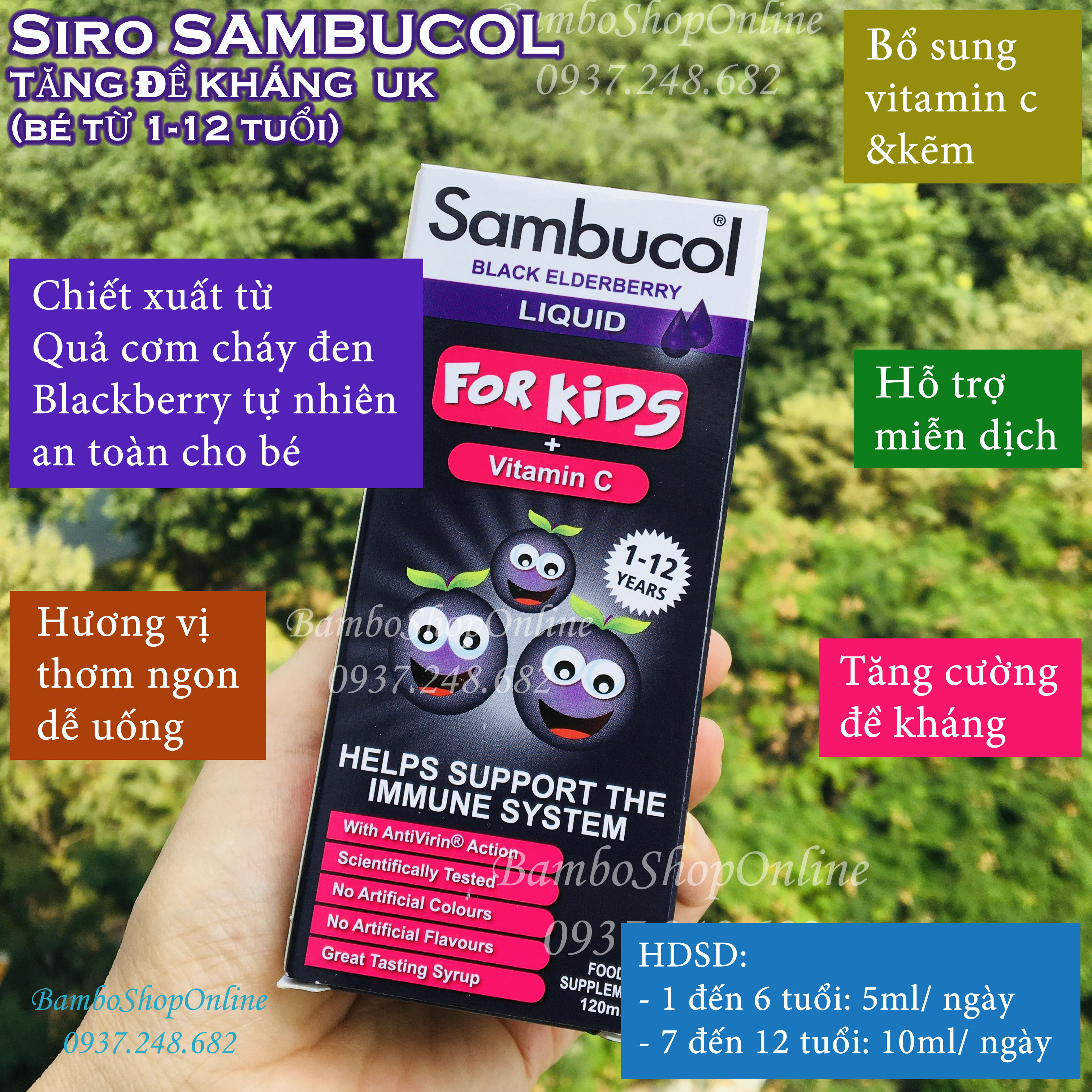 Siro tăng đề kháng SAMBUCOL 120ml UK (dành bé từ 1-12 tuổi). 20ml(cho bé 6 tháng -2 tuổi)