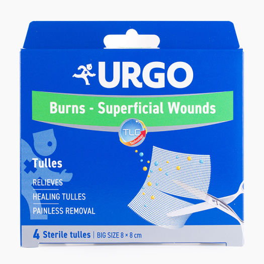 Băng gạc lưới Urgo Burns Superficial Wounds lipido-colloid dùng cho vết bỏng, vết thương ngoài da - 8cm x 8cm hộp 4 mếng