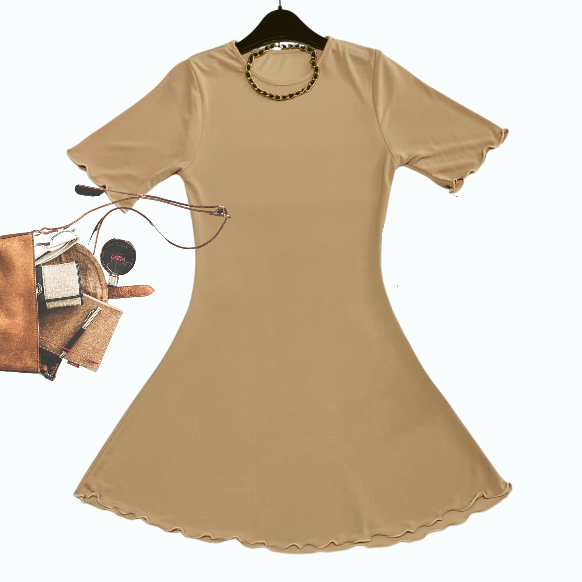 Đầm thun nữ màu nude Modini