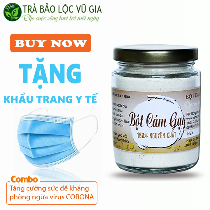 Bột Cám Gạo Nguyên Chất Vũ Gia (100g/hũ) + Tặng Khẩu Trang Y Tế - Đắp mặt nạ dưỡng da, trắng da, xóa mờ thâm nám - Đã được kiểm nghiệm y tế