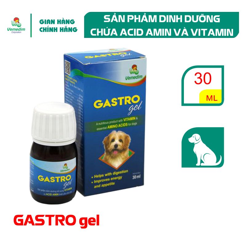 Vemedim Gastro gel chứa vitamin và acid amin thiết yếu, giúp chó thèm ăn, tiêu hóa tốt, chai 30ml