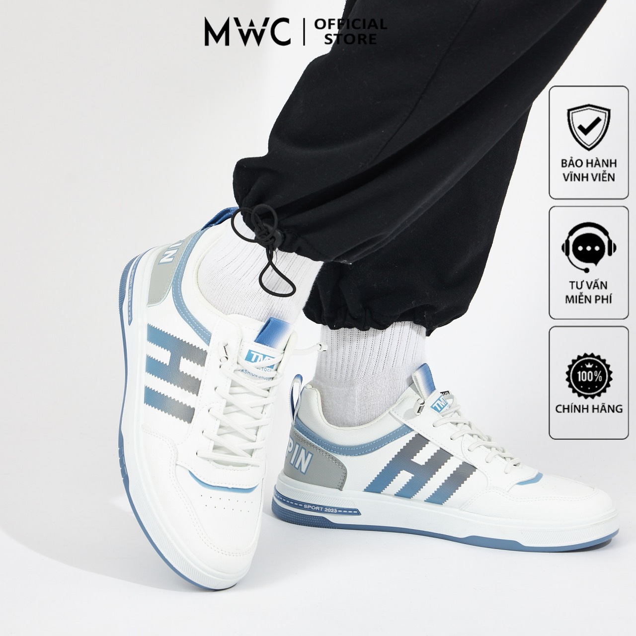 Giày thể thao nam mwc 5385 giày thể thao nam cổ thấp phối sọc hi thời trang