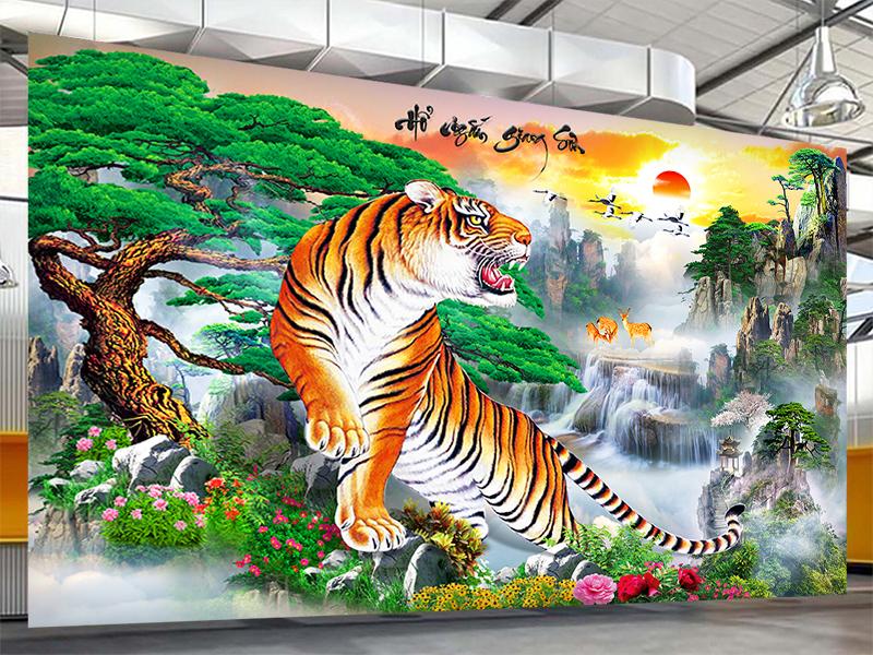 Tranh dán tường VTC Hổ ngắm giang sơn UD1033 kim sa