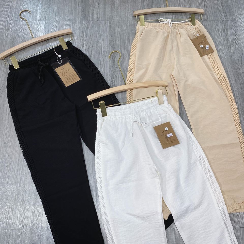 Quần jogger đũi lưới sườn cá tính cho nữ