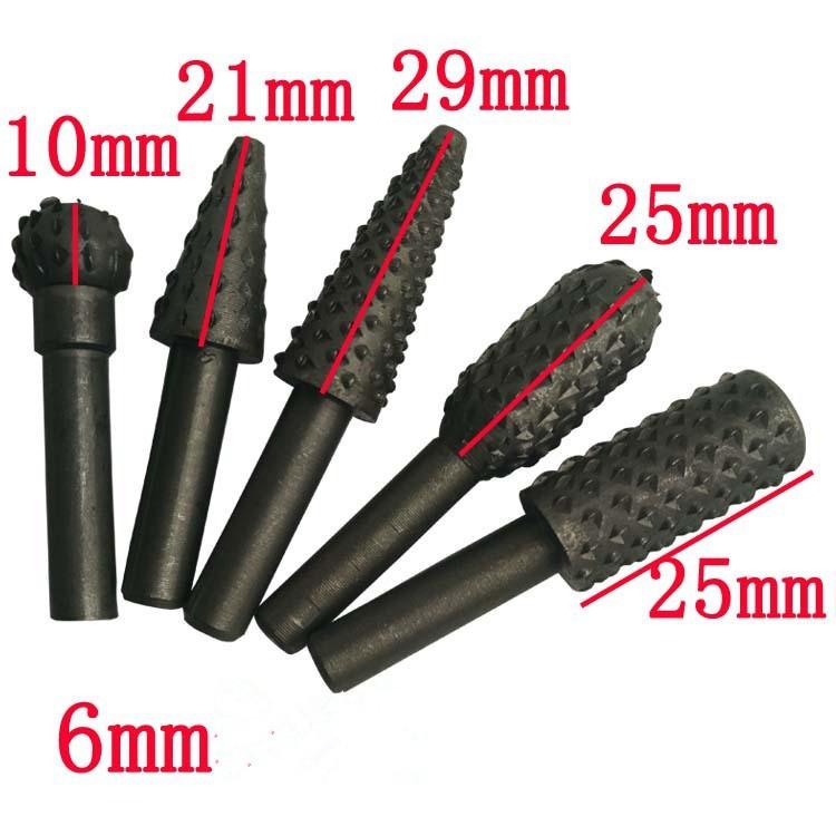 Bộ 5 đầu mũi phay mài khắc làm lũa gỗ đa năng - Mủi doa mài lũa mini cán 6mm