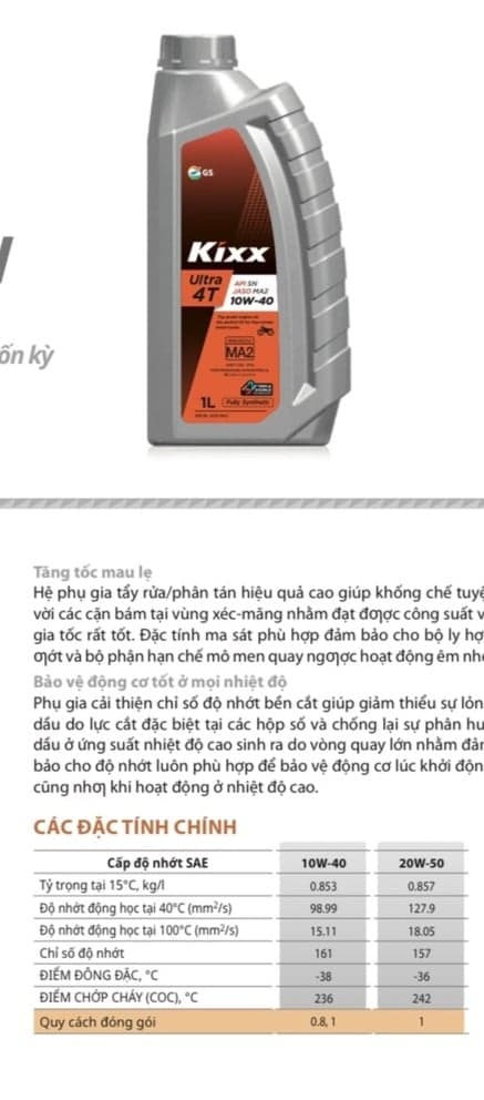 COMBO 4 BÌNH NHỚT KIXX 10W40- 1L