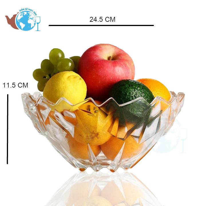 Tô đĩa thủy tinh pha lê trộn sa lát, đựng hoa quả màu trắng trong