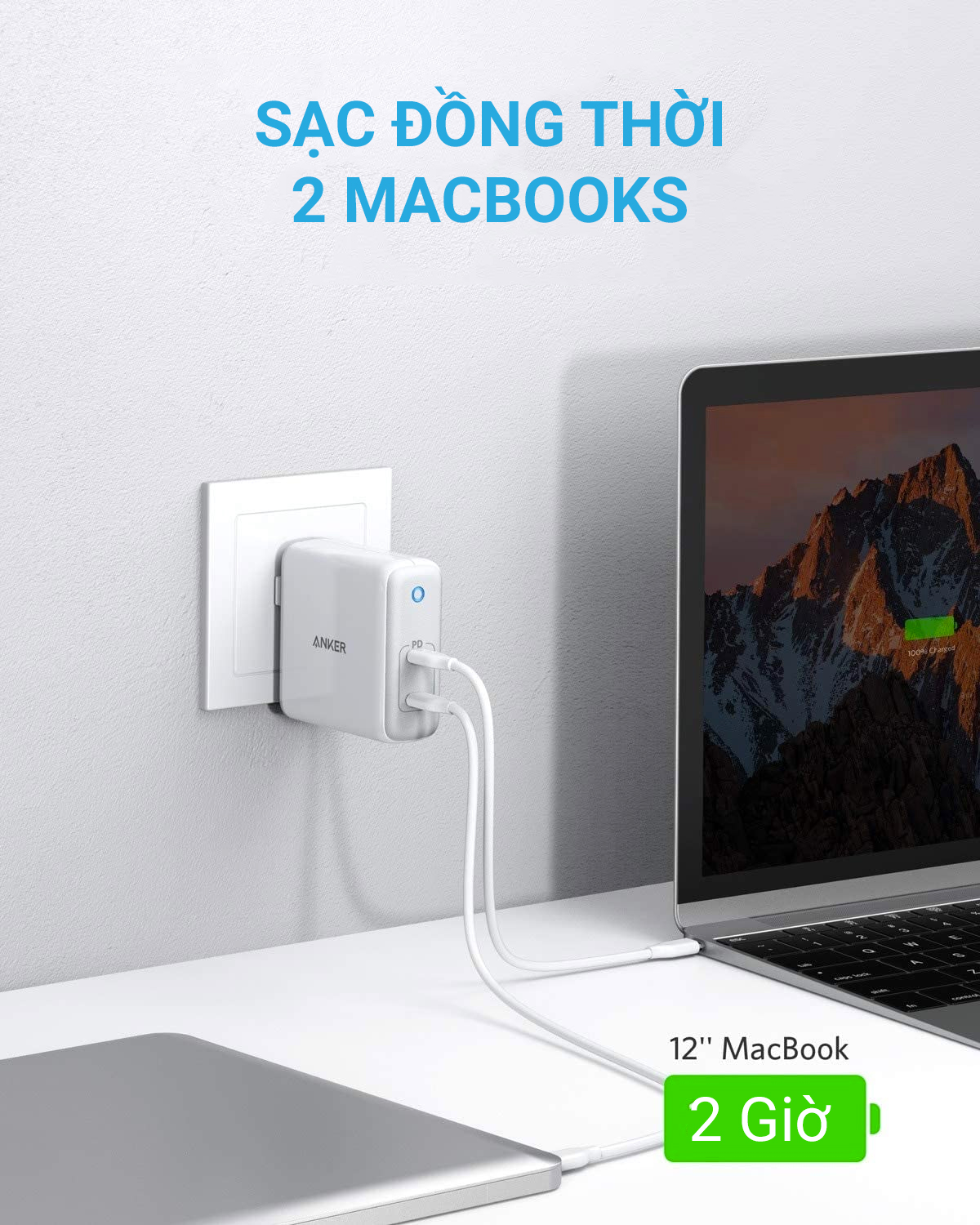 Sạc ANKER PowerPort Atom PD 2 [GaN Tech] 60W 2 cổng PD - A2029