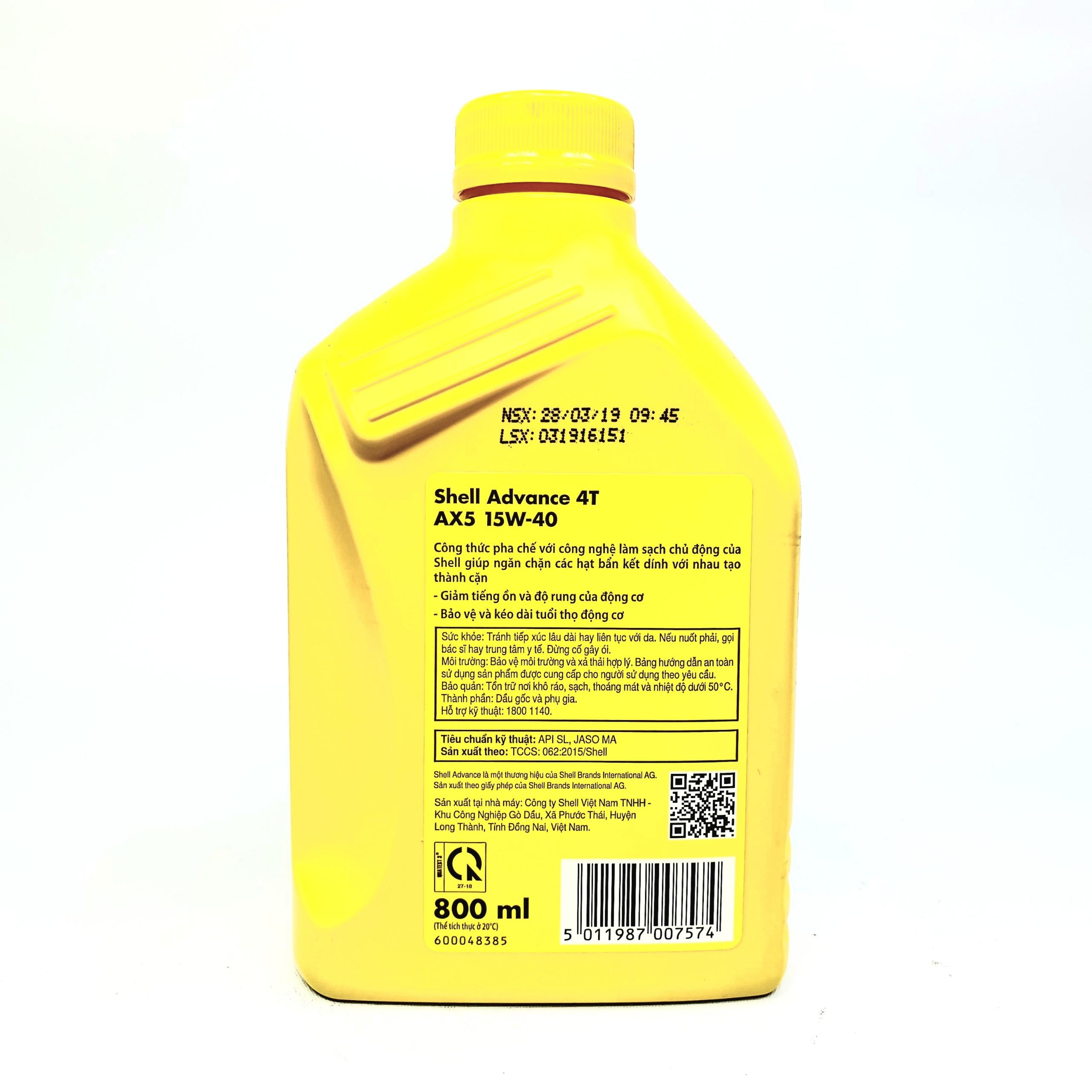 Nhớt xe số SHELL ADVANCE AX5 15W40 800ML