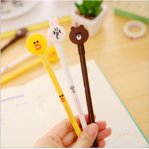 Combo 5 Bút Bi Nước Gấu/ Thỏ Line Silicon Cute